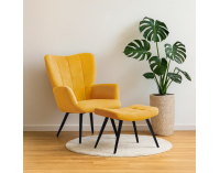 Kreslo s podnožou Haben - žltá (Velvet) / čierna