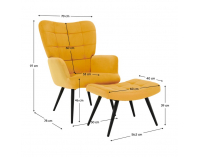 Kreslo s podnožou Haben - žltá (Velvet) / čierna
