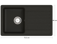 Granitový kuchynský drez so sifónom Hal HNB 02-76 75,5x46 cm - čierna