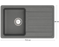 Granitový kuchynský drez so sifónom Hal HNB 02-76 75,5x46 cm - tmavosivá