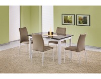 Rozkladací jedálenský stôl Alston - béžové sklo / biely kov