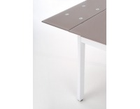 Rozkladací jedálenský stôl Alston - béžové sklo / biely kov