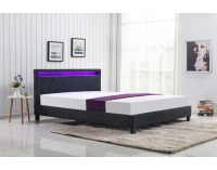 Čalúnená manželská posteľ s roštom a osvetlením Arda 160 - čierna / tmavosivá