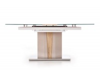 Sklenený rozkladací jedálenský stôl Cameron - champagne lesk / dub sonoma