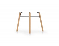 Okrúhly sklenený jedálenský stôl Yukon - priehľadná / buk