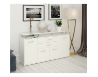 Štvordverová komoda so zásuvkami Hanola - biela