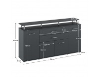 Štvordverová komoda so zásuvkami Hanola - grafit