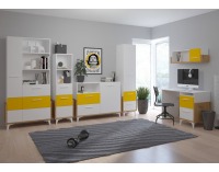 Jednolôžková posteľ s roštom Hey HEY-10 90 - dub artisan / biela / žltá
