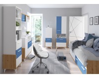 Jednolôžková posteľ s roštom Hey HEY-10 90 - dub artisan / biela / modrá
