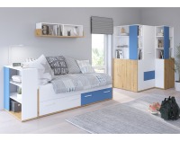 Jednolôžková posteľ s roštom Hey HEY-10 90 - dub artisan / biela / modrá