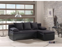 Rohová sedačka s rozkladom a úložným priestorom Janne - PVC portorico čierna / chiro čierna