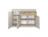 Trojdverová komoda so zásuvkou Karos 3D1S - kašmír / dub evoke