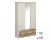 Trojdverová šatníková skriňa so zrkadlom Karos 3D4S - kašmír / dub evoke