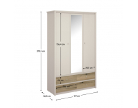 Trojdverová šatníková skriňa so zrkadlom Karos 3D4S - kašmír / dub evoke