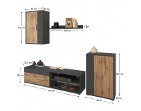 Obývacia stena Kevin - grafit / dub wotan