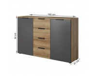 Komoda Manno 4S2D - dub riviera zlatý / grafit