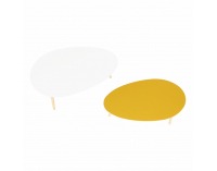 Konferenčný stolík (2 ks) Doblo - biely lesk / žltomedový lesk