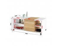 Konferenčný stolík na kolieskach Delimaro - biela / dub sonoma