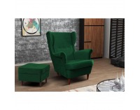 Kreslo (ušiak) Rufino - zelená / orech