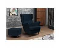 Kreslo (ušiak) Rufino - modrá / orech