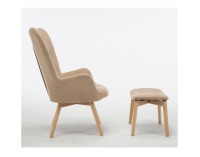 Kreslo s taburetkou Lager - béžová / buk