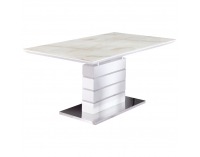 Rozkladací jedálenský stôl Lajos - mramorový vzor / biely lesk
