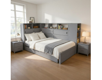Jednolôžková posteľ s regálmi a prístelkou Lendon 90x200 cm - sivá