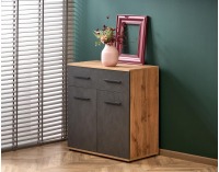 Dvojdverová komoda so zásuvkami Lima KM1 - dub wotan / sivá