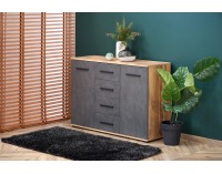 Dvojdverová komoda so zásuvkami Lima KM4 - dub wotan / sivá