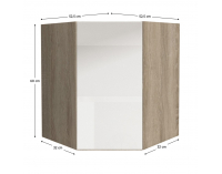 Horná rohová kuchynská skrinka Line White GR - biely vysoký lesk / dub sonoma