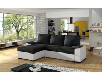 Rohová sedačka s rozkladom a úložným priestorom Linzo L/P - čierna / biela