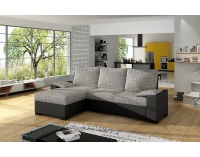 Rohová sedačka s rozkladom a úložným priestorom Linzo L/P - sivá / čierna