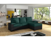 Rohová sedačka s rozkladom a úložným priestorom Linzo L/P - tmavozelená / čierna