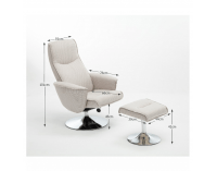 Relaxačné kreslo s podnožkou Lonato - krémová / oceľ