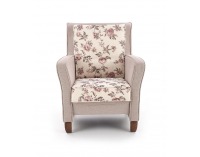 Kreslo London - béžová / vzor kvety / orech