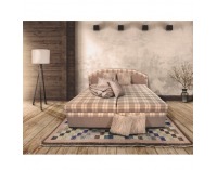 Čalúnená manželská posteľ s úložným priestorom Lucia 180 - béžová / karo