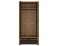 Dvojdverová šatníková skriňa so zásuvkami Lucita HAVS02 - dub lefkas tmavý / čierna