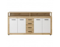 Štvordverová komoda so zásuvkami Lunysa - dub artisan / biela