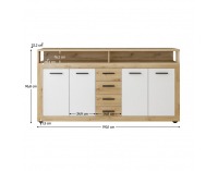 Štvordverová komoda so zásuvkami Lunysa - dub artisan / biela