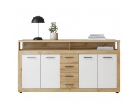 Štvordverová komoda so zásuvkami Lunysa - dub artisan / biela