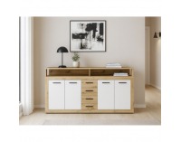 Štvordverová komoda so zásuvkami Lunysa - dub artisan / biela