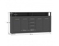 Štvordverová komoda so zásuvkami Lunysa - grafit