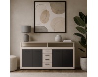 Štvordverová komoda so zásuvkami Lunysa - kašmír / čierna