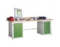 Dielenský PC stôl LUX - svetlosivá / zelená