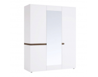 Šatníková skriňa so zrkadlom Lynatet 22 3D - biela / biely vysoký lesk / dub sonoma truflový