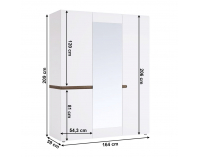 Šatníková skriňa so zrkadlom Lynatet 22 3D - biela / biely vysoký lesk / dub sonoma truflový