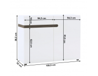 Dvojdverová komoda Lynatet 35 - biely vysoký lesk / dub sonoma truflový