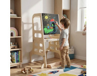 Montessori učiaca veža s tabuľou 3v1 Magan - prírodná