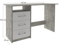 Písací stôl Makodi - beton / biela