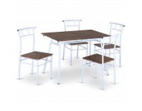 Jedálenský set Malabo 1+4 - biela / vzor drevo